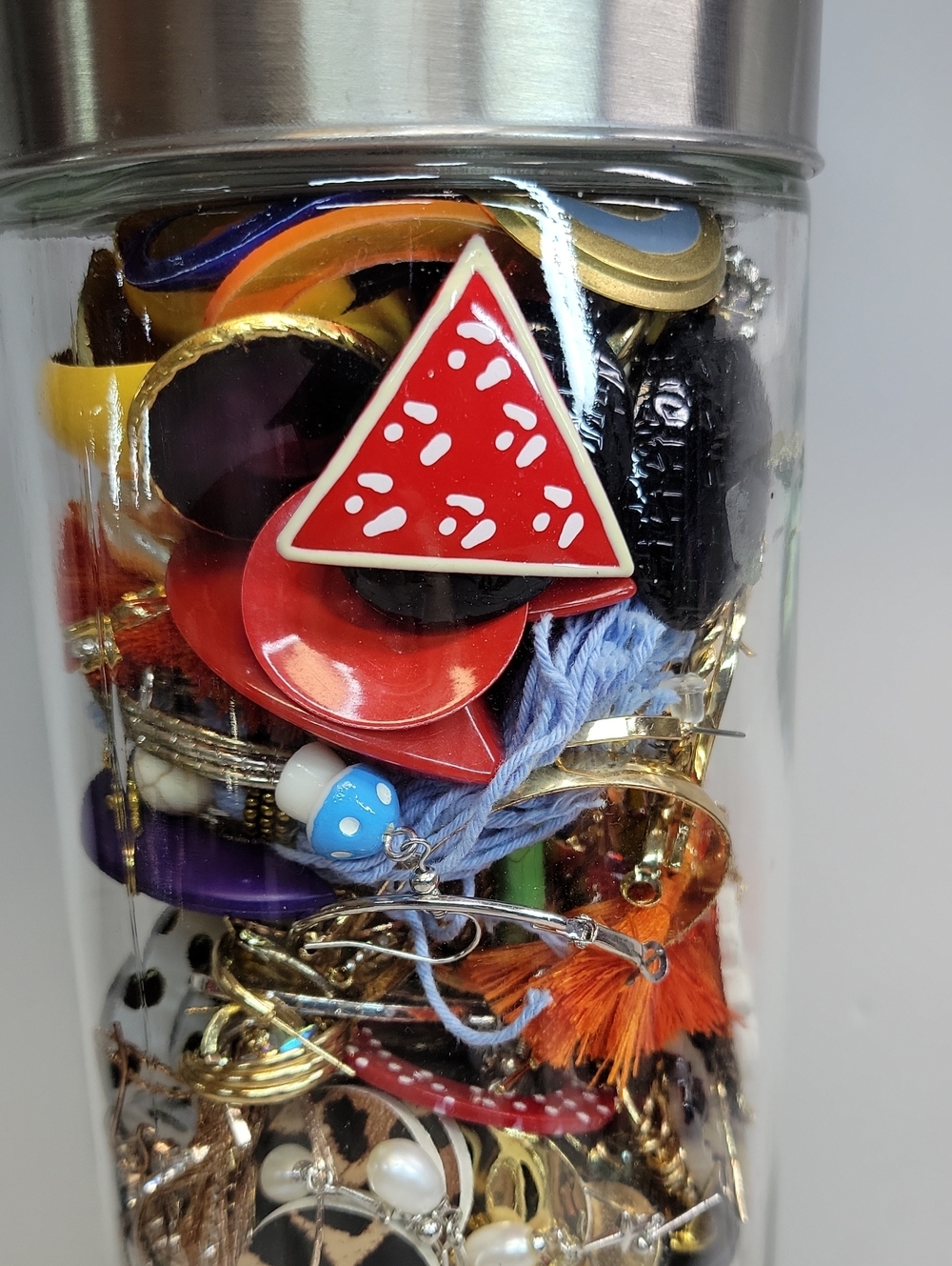 Huge Glass Jar Filled With Earrings - Picture 3 of 3